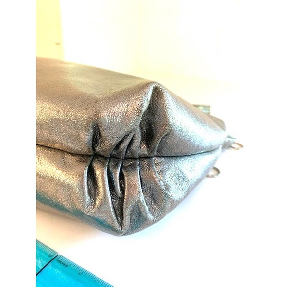 Coach Poppy Silver Pleated Metallic Leather Glam Tote Large - Picture 8 of 14